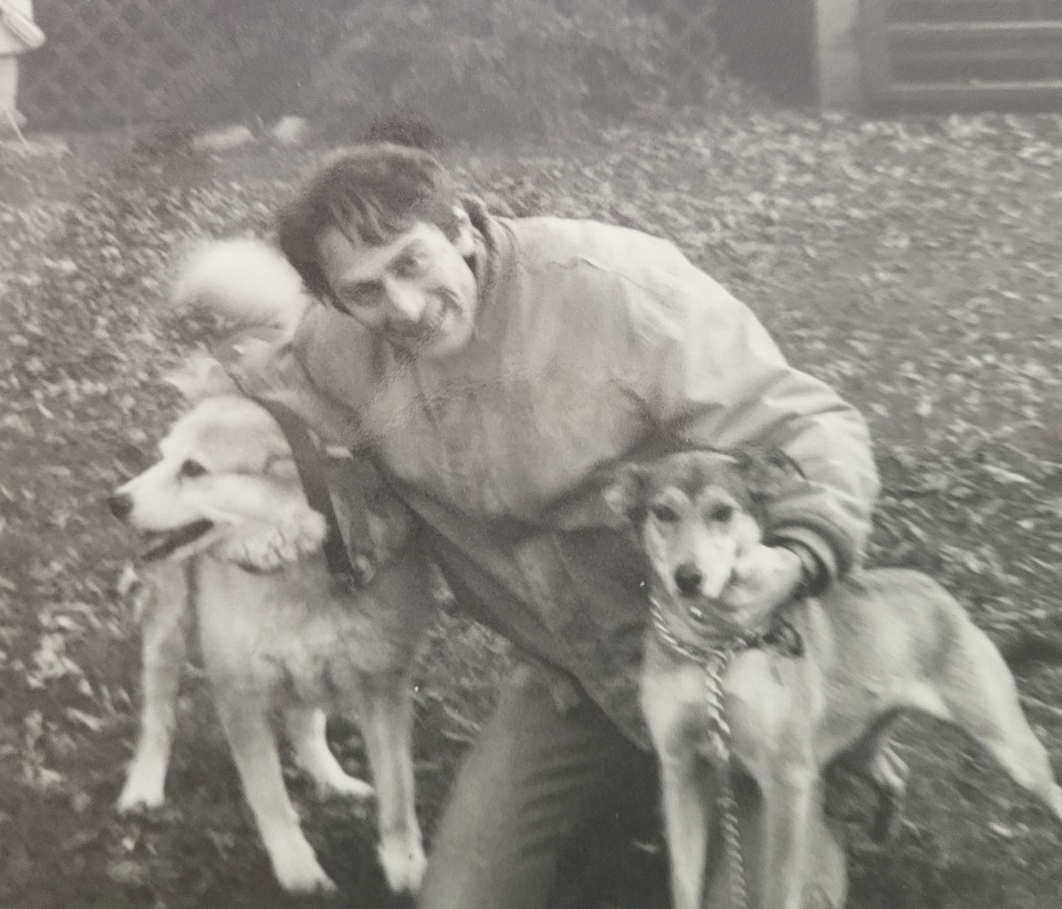 Armen with rescues Lucky and Sweetpea, his two runnning companions